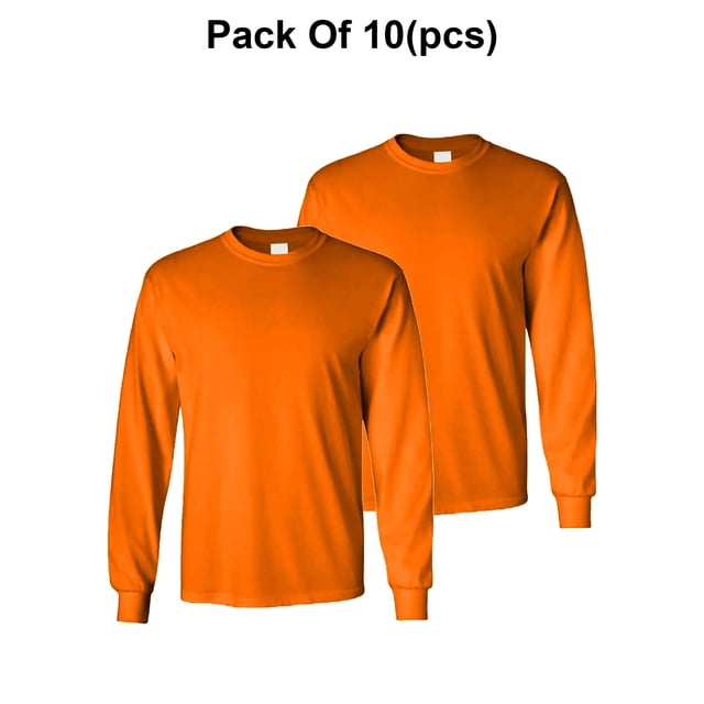 Radyan Hi Visibility Men's Long Sleeve Safety Shirts - 10 Pack, 100% Polyester, Size: Adult