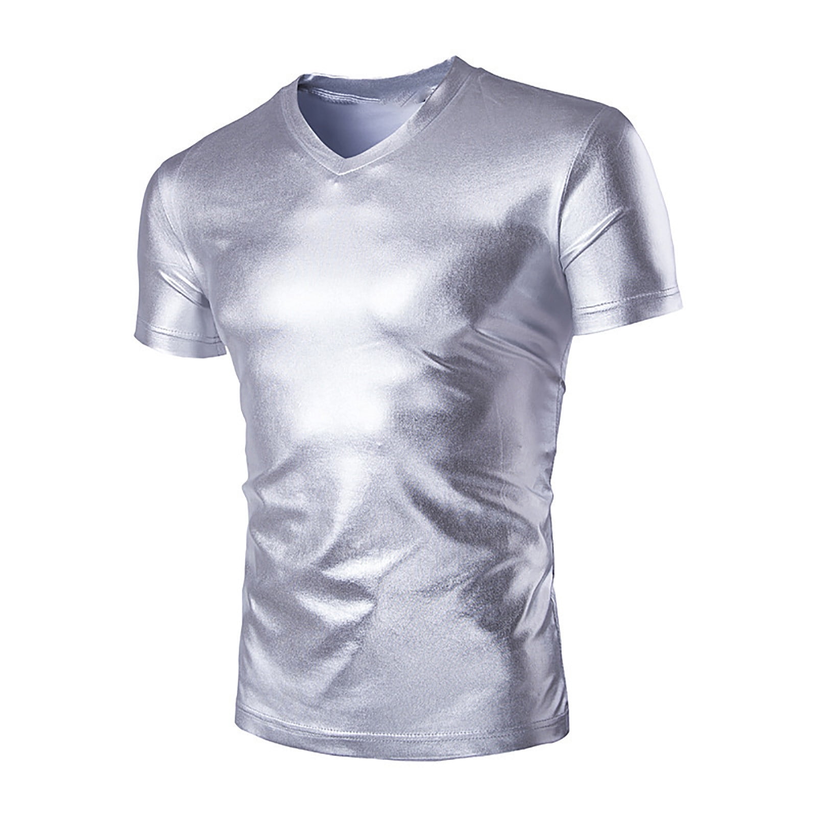 Men's Contrast Glitter Round Neck Short Sleeve Tee - Slim Fit, Stretchy Polyester, Casual Daily Wear