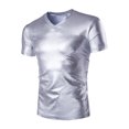 thumbnail image 1 of T-shirt à Manches Courtes à Col Rond à Paillettes Contrastées pour Homme - Coupe Ajustée, Polyester Extensible, Tenue Décontractée Quotidienne, 1 of 2
