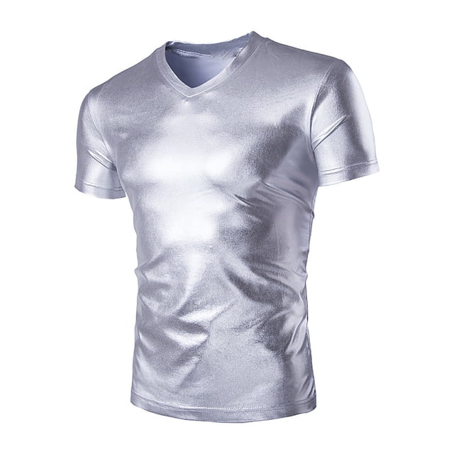T-shirt à Manches Courtes à Col Rond à Paillettes Contrastées pour Homme - Coupe Ajustée, Polyester Extensible, Tenue Décontractée Quotidienne