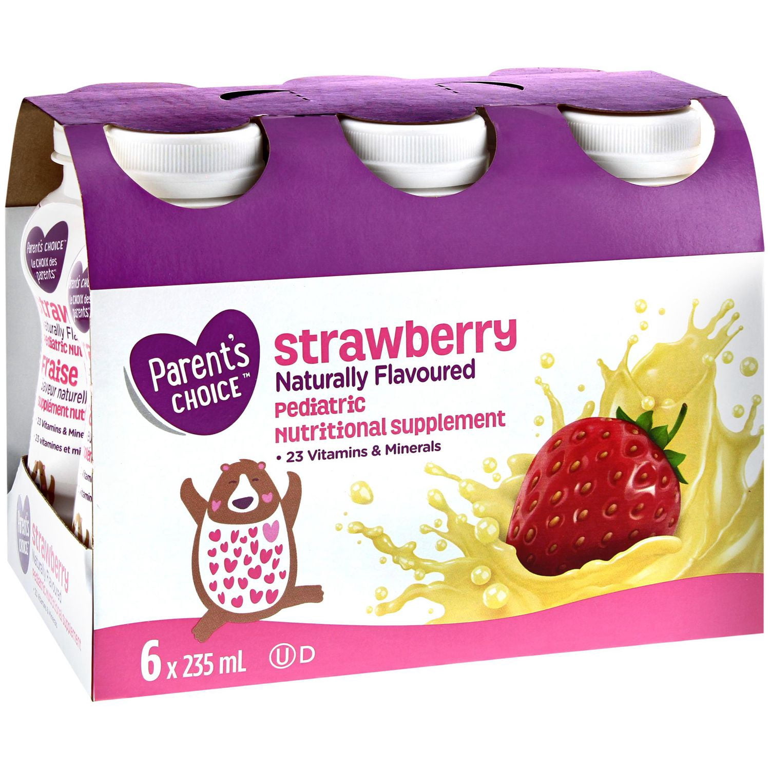 Parent's Choice Supplément Nutritionnel Pédiatrique à Saveur Naturelle de Fraise, 6x235mL Boissons en Bouteille Prêtes à Servir
