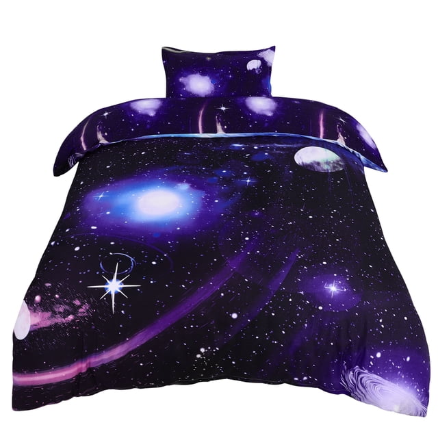 Unique Bargains Star Colored Sky Moon Night Duvet Cover Fuchsia Starry Pattern 4pcs