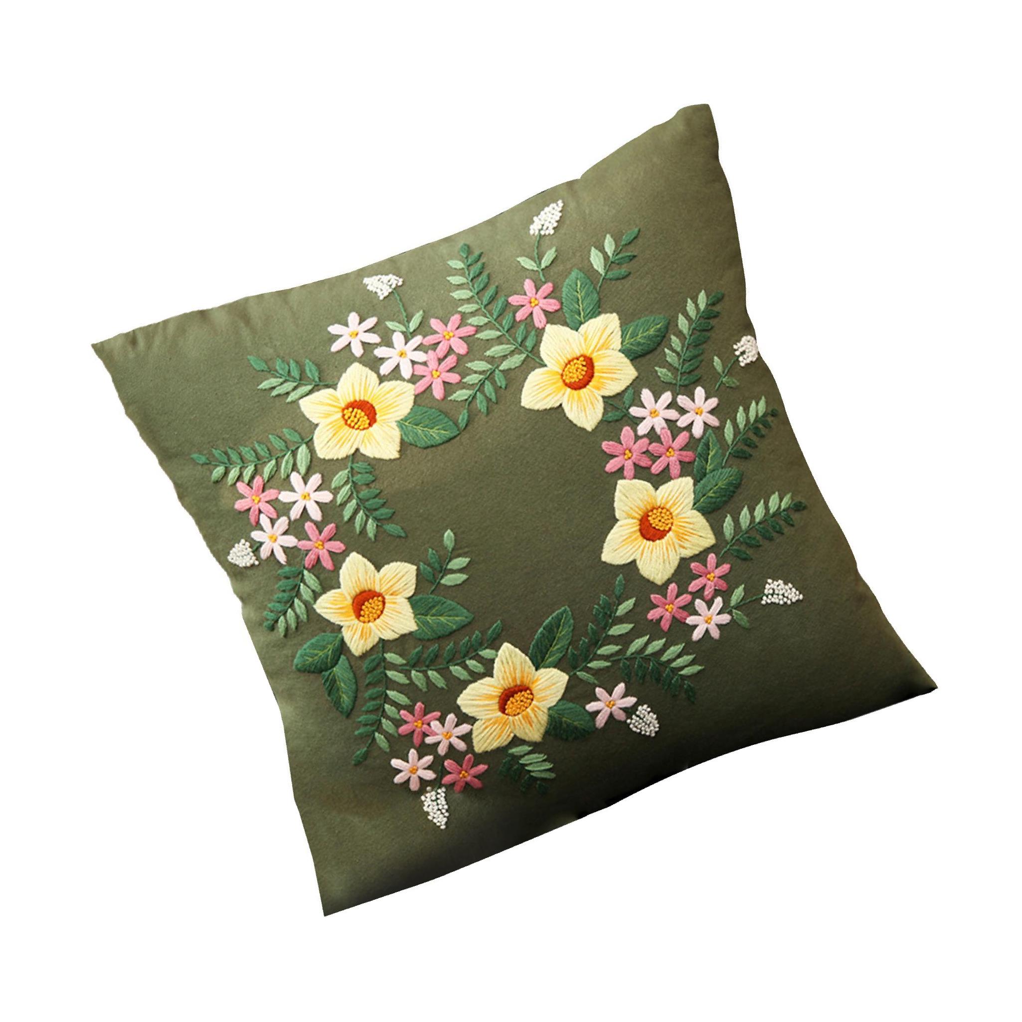 ziyahi Semi-Finished Embroidery Pillow Covers Kit Sewing Craft for Sofa green