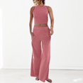 thumbnail image 2 of Ensemble Pantalon 2 Pcs Décontracté Col Rond Poches Tenue de Vacances (Noir S), 2 of 9