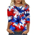 thumbnail image 2 of Frostluinai Chemises pour Femmes Chemises Rouges Blanches et Bleues Manches 3/4 Col Ras du Cou Hauts du 4 Juillet Grande Taille T-Shirts Graphiques de la Fête de l'Indépendance, 2 of 5