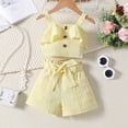 thumbnail image 4 of XDZJLR Child Girls Outfits Ribbed Knit Button Front Camisole Crop Tops And Track Shorts 2 Summer Clothing Set Yellow 4-5 Years, 4 of 4
