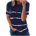 thumbnail image 2 of Pxiakgy T-Shirts pour Femmes Mode T-shirt Ample à Manches Courtes Col Rond Imprimé Rayé Hauts T-Shirts pour Femmes Bleu Marine + 4TG, 2 of 3