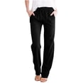 thumbnail image 1 of Womens High Waist Casual Linen Pants Drawstring Straight Leg Lounge Pants Trousers with Pockets, 1 of 6