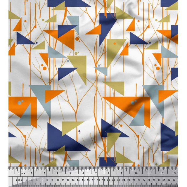 Soimoi Cotton Duck Fabric Dot,Branches & Triangle Geometric Decor Fabric Printed Yard 56 Inch Wide