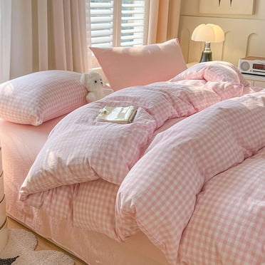 Nayoroom Ensemble de Literie Boho à Carreaux Roses 3 Pcs Housse de Couette à Carreaux Roses avec Fermeture Éclair et Attaches Ensemble de Literie en Microfibre Lavée 100 % Luxe Doux Respirant Durable, Format Grand
