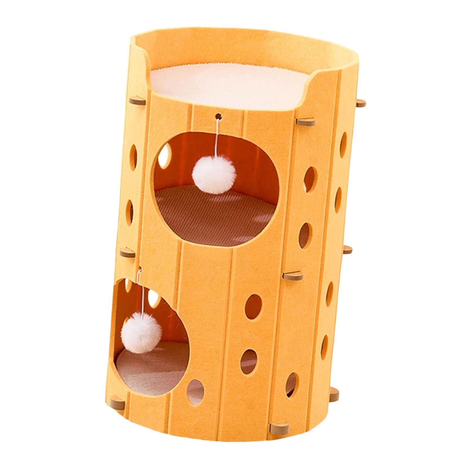 koolsoo Felt Cat Climbing House Stable Tunnel Activity Kitten Bed for All Sized Cats 2 Layer Yellow