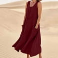 thumbnail image 1 of UPPADA Robe Grande Taille pour Femmes Pulpeuses Chic Décontractée Tendance 2025 Été Robes Sans Manches Coton Lin Fluide Robe Soleil Couleur Unie Boutonnée Col Ras du Cou Robe avec Poches Liquidation, 1 of 7