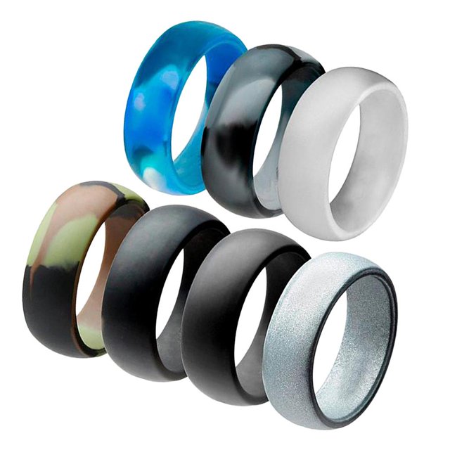 crativent 7Pcs Premium Silicone Rubber Wedding Party Rings Mens Jewelry 12 No.9