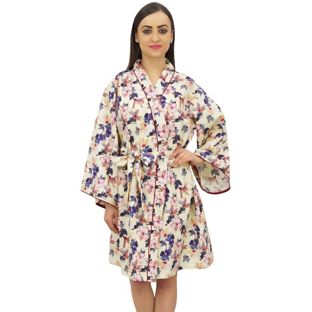 Bimba Kimono de Demoiselle d'Honneur à Manches Longues Imprimé Floral pour Femme, Robe Cache-Cœur Wrap - 10