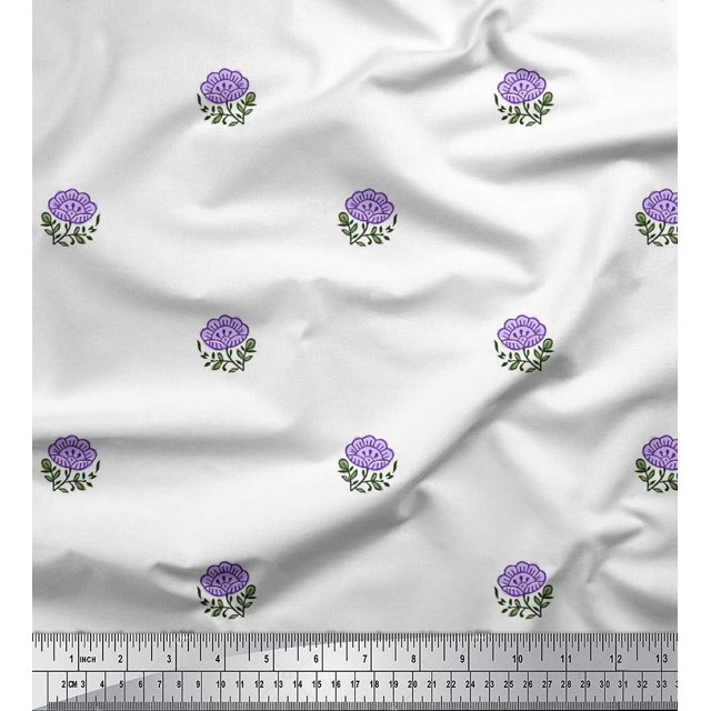 Soimoi Georgette Viscose Fabric Leaves & Floral Block Print Fabric by The Yard 42 Inch Wide