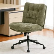 Armless Criss Cross Leg Office Chair, 360° Swivel Height Adjustable Vanity Chair with Double Thick Cushion and Wheels for Home Office Bedroom