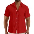 thumbnail image 1 of Chemises pour Hommes, Chemise Habillée Décontractée à Manches Courtes Boutonnée Texturée Hawaïenne Unie, 1 of 5