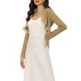 thumbnail image 4 of INSPIRE CHIC Women's Elegant Ruffle Collar Crop Cardigan Open Front Knitted Shrug Top S Khaki, 4 of 6