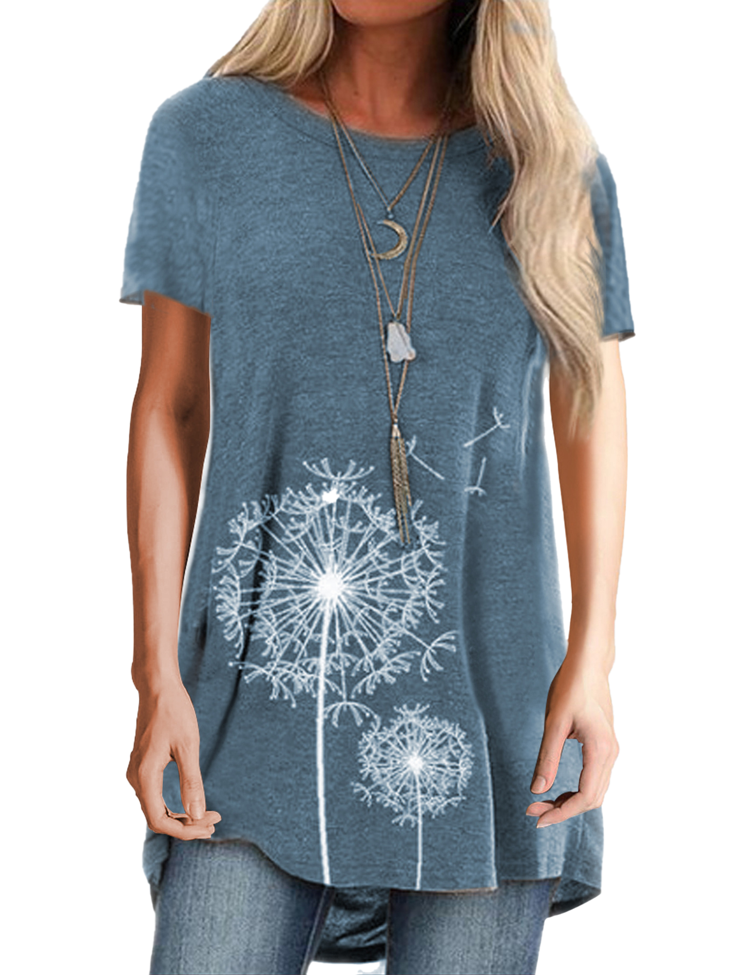 Innerwin T-Shirt Col Rond Femme Tee Vêtements de Détente Manches Courtes Hauts Décontractés Bleu Marine P