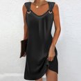 thumbnail image 2 of Penkiiy Robes d'Été pour Femmes 2024 Décontractées Imprimées Amples Couleur Unie Col Rond Tempérament Élégantes Robes Dos Nu L Noir, 2 of 5