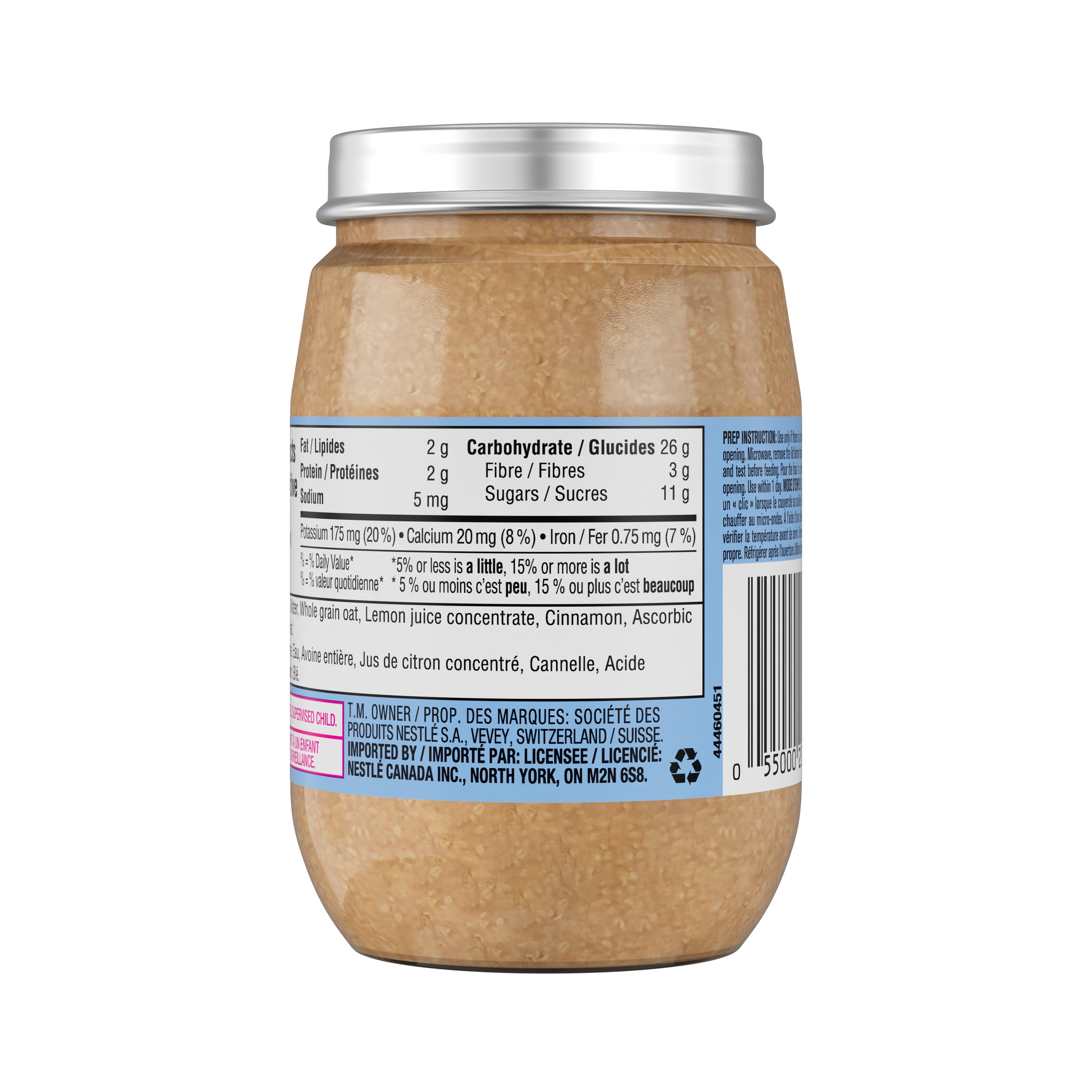 Mealtime Purée de Gruau aux Pommes et à la Cannelle, pour Bébés et Tout-Petits de 8 Mois & Plus, Vrai Fruit, Sans Sucres Ajoutés, Sans OGM, Pot en Verre Refermable & Recyclable