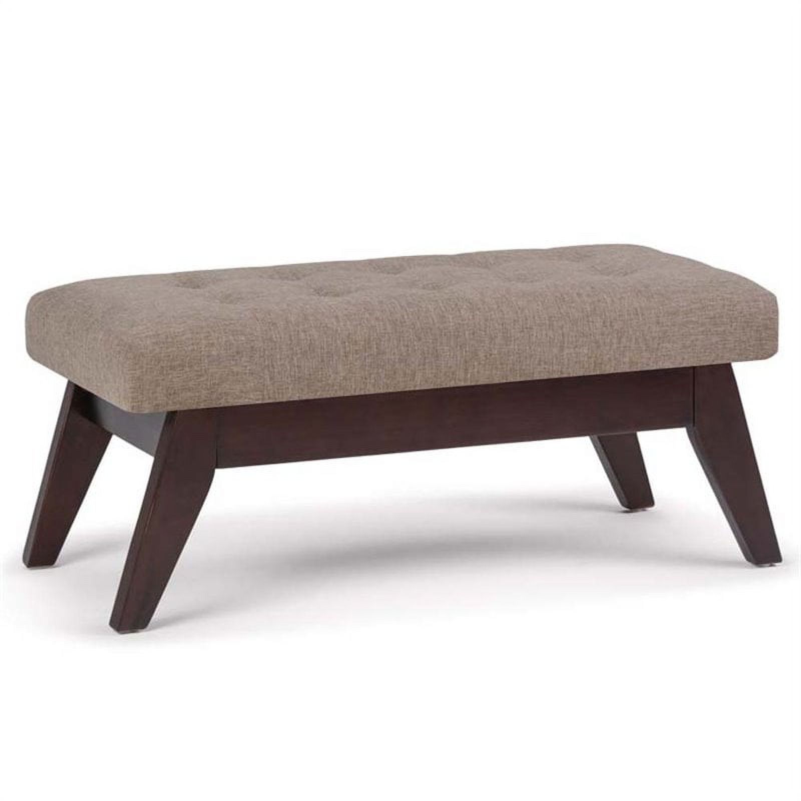 Draper 40 in W Solid Wood Tufted Ottoman Bench in Fawn Brown Linen Look Fabric