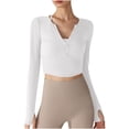 thumbnail image 2 of RXIRUCGD Haut à Col Rond pour Femmes, Couleur Unie, Décontracté, Sport, Protection Solaire, Manches Longues, Blanc, Taille : S, 2 of 6