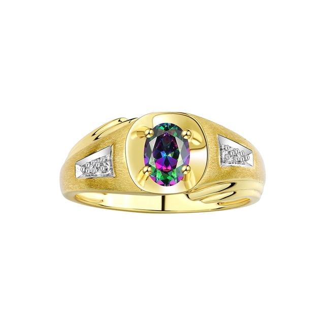 RYLOS Men's Rings 14K Yellow Gold Rings Classic Designer Style 7X5MM Oval Gemstone & Diamond Ring Alexandrite June Birthstone Rings For Men Size 9