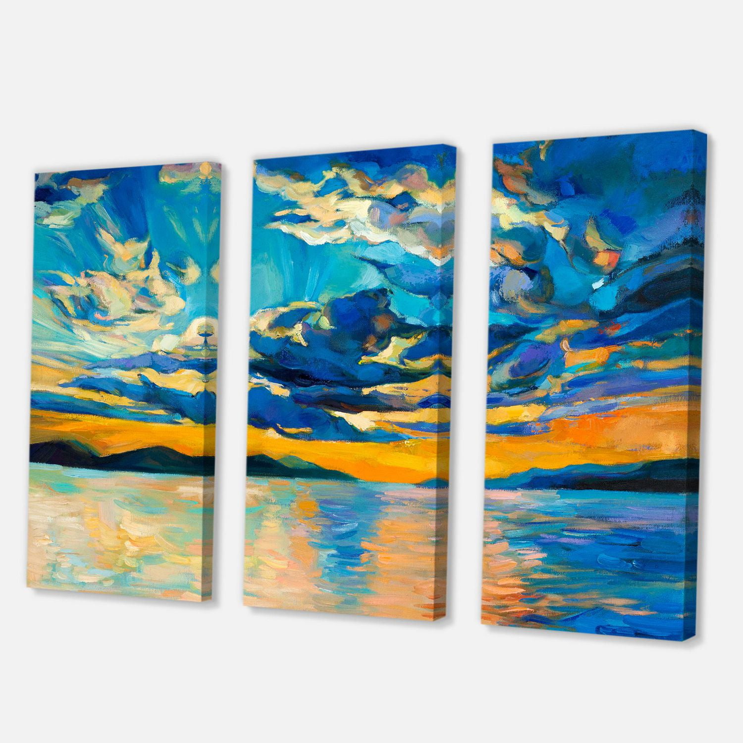 Designart Nuageux grand ouvert coucher de soleil sur l'horizon de l'océan Art mural sur toile