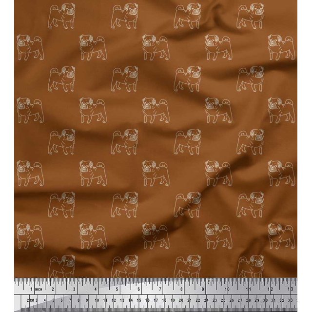 Soimoi Rayon Fabric Pug Dog Print Sewing Fabric Yard 42 Inch Wide