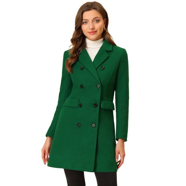 INSPIRE CHIC Manteau d'Hiver pour Femme à Revers Cranté Trench à Double Boutonnage S Vert
