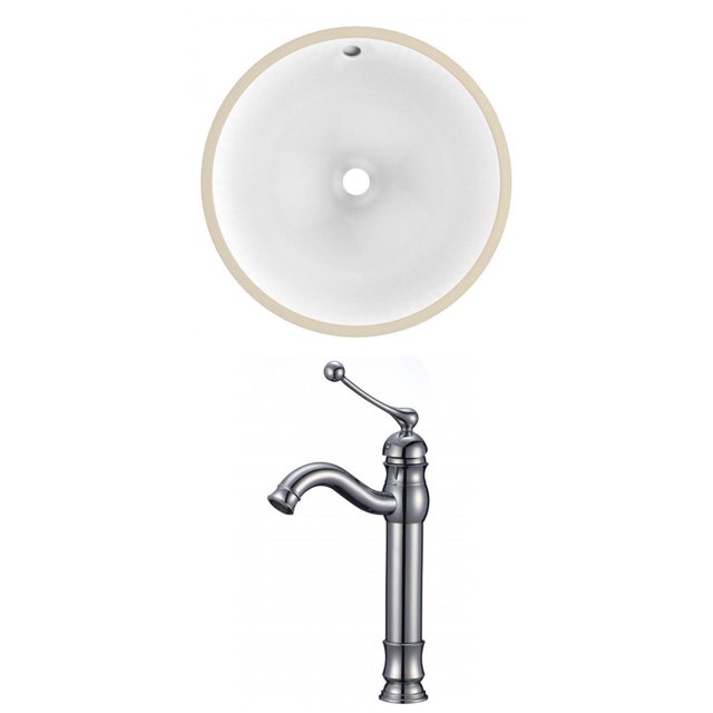 15.25-in. W Round Bathroom Undermount Sink Set In White - Chrome Hardware AI-22840