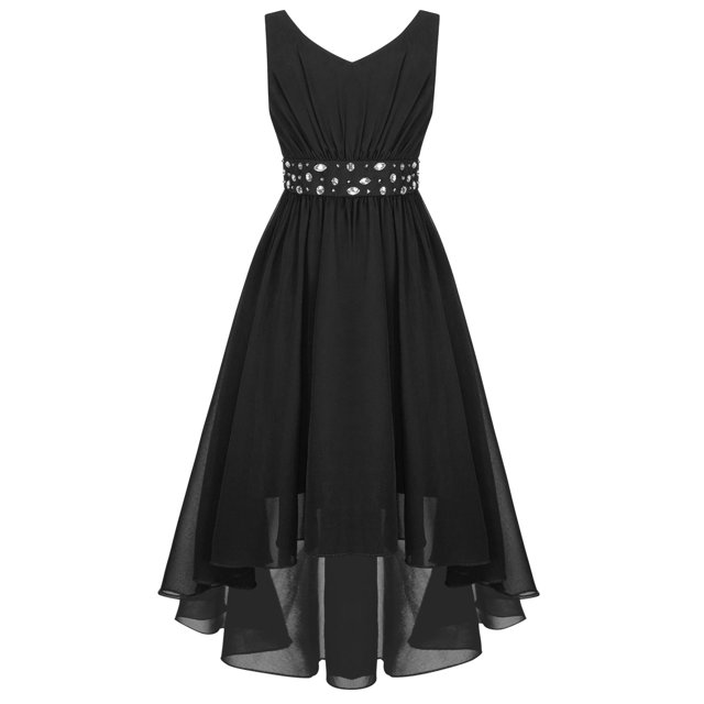 YONGHS Robe de Demoiselle d'Honneur Enfant Sans Manches à Volants en Mousseline Robe de Fête Mariage Concours Robes de Soirée Noir 10