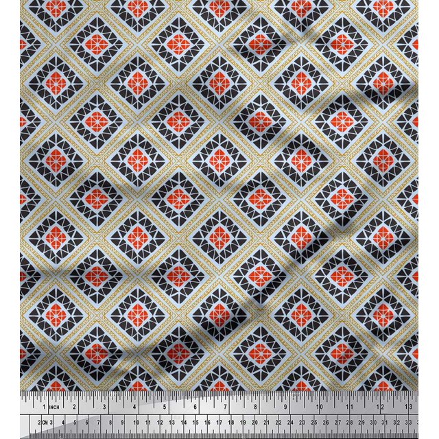 Soimoi Blue Cotton Duck Fabric Square & Triangle Geometric Print Fabric by Yard 42 Inch Wide