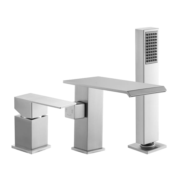 KFFKFF Roman Tub Faucet, 3 Hole Waterfall Bathtub Faucet, Roman Bathtub Faucets Set with Shower Head & 1 Handle