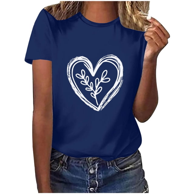 Diufon Hauts de la Saint-Valentin pour Femmes Tunique Décontractée à Manches Courtes Col Rond Chemisier Imprimé Graphique Mignon Tendance