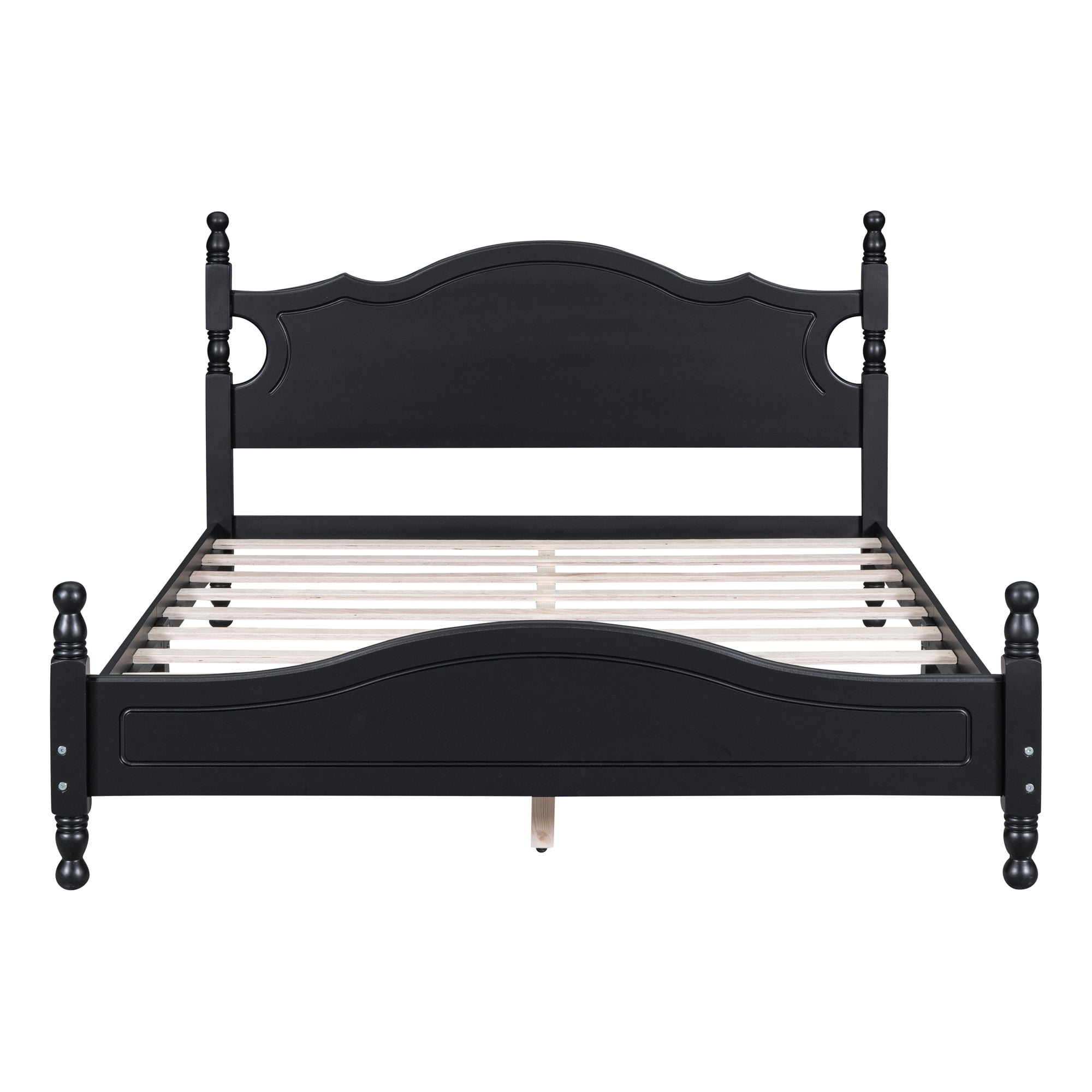 Homy Casa lit double 56,2 po avec lattes en bois, tête et pied de lit arqués pour chambre, chambre d’amis, appartement, noir