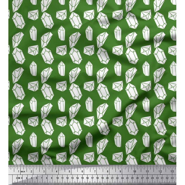 Soimoi Green Georgette Viscose Fabric Crystal Stone Geometric Print Sewing Fabric Yard 42 Inch Wide