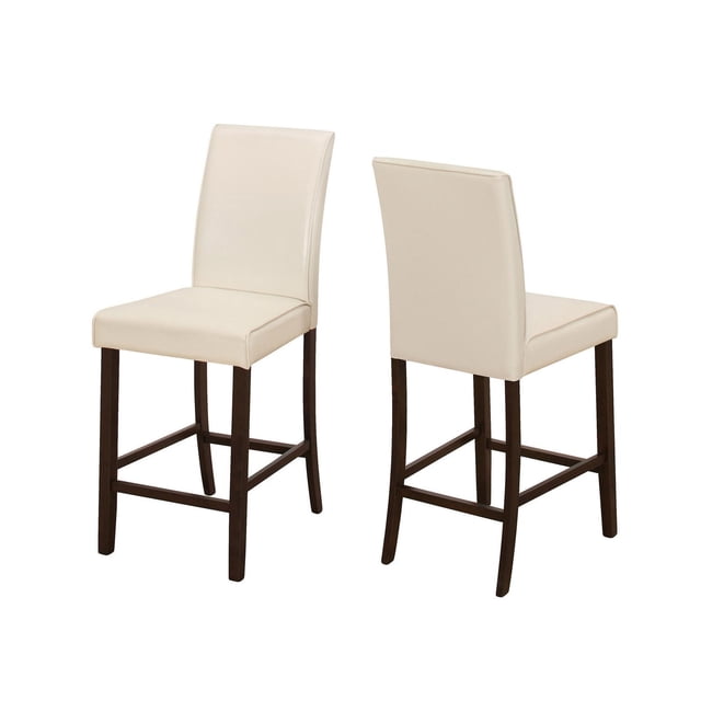 Monarch Specialties Dining Chair, Set Of 2, Counter Height, Upholstered, Kitchen, Dining Room, Pu Leather Look, Wood Legs, Beige, Brown, Transitional