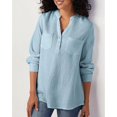thumbnail image 1 of Chemises Unies à Col en V pour Femmes avec Poche en Coton Lin Blouses Amples, 1 of 2