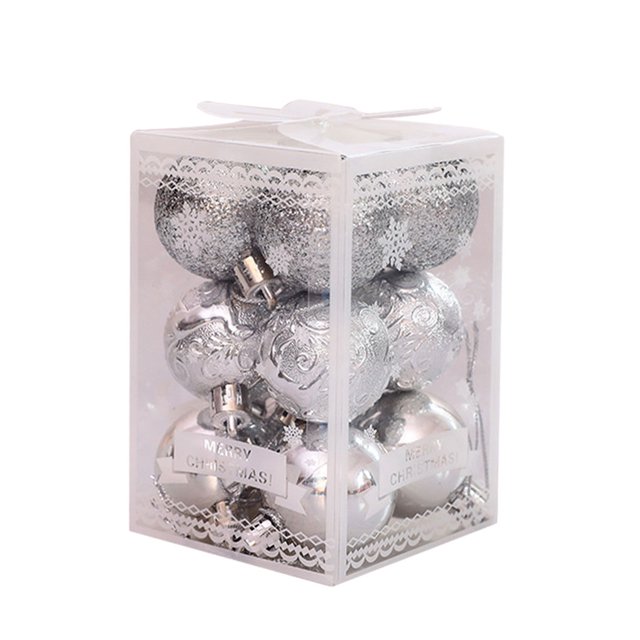 Becaristey 12pcs/set Easy To And Enought Quantity Glitter Baubles For Home Decor Wide Application Plastic silver 1Set