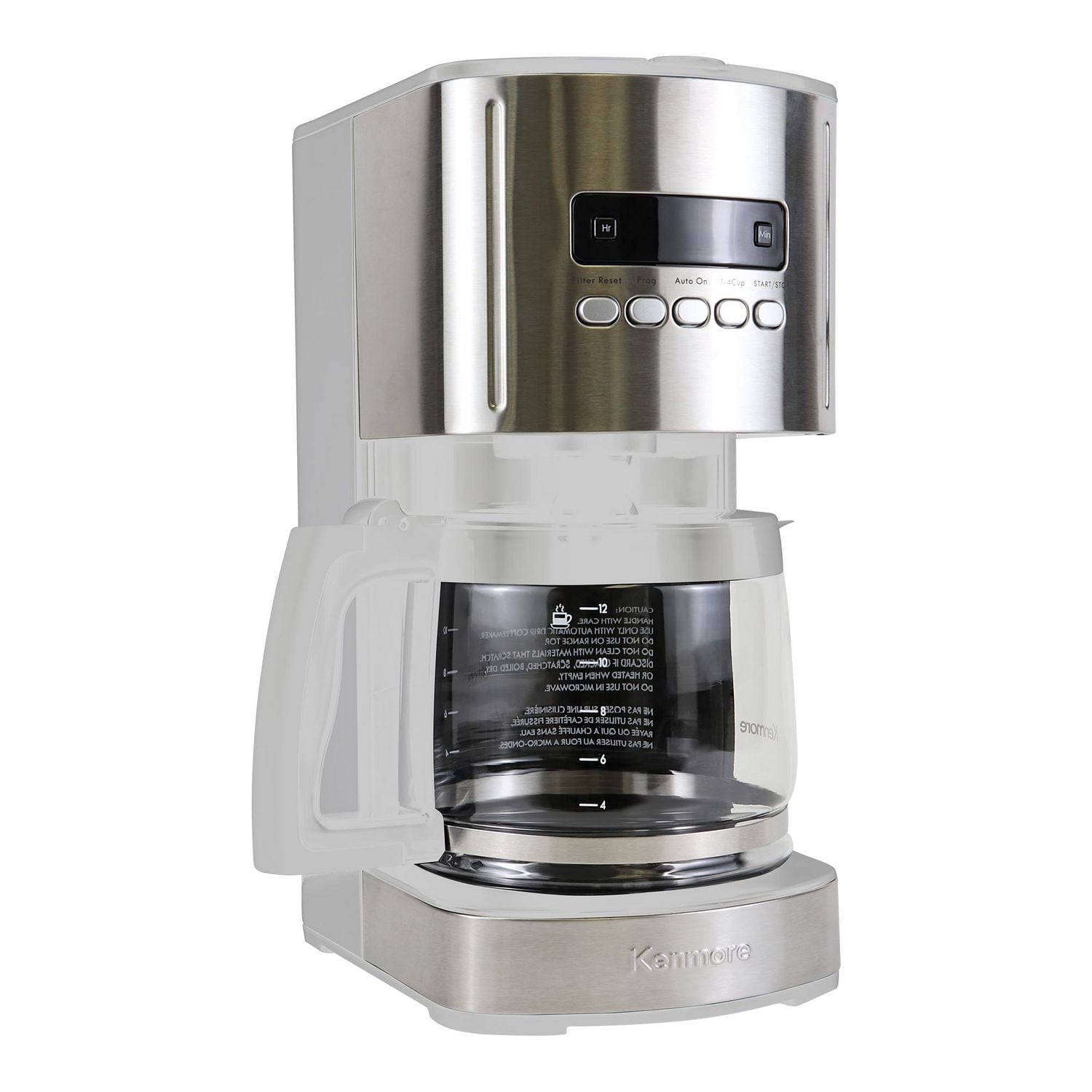 Kenmore Machine à café programmable 12 tasses avec contrôle d'arôme, Blanc & Acier inoxydable, Carafe en verre, Filtre réutilisable, Minuteur