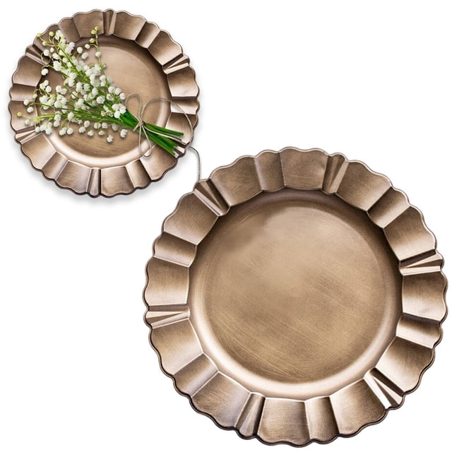 Kingtowag Gold Acrylic Dinner Plate Chargers Scalloped Rim Wedding Banquet Decor, with Scalloped Rim, for Weddings, Banquets, or Festive Gatherings, Lightweight and Durable (#A), Clearance Sales!