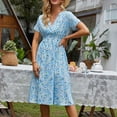 thumbnail image 1 of CEHVOM Robe d'Été Décontractée pour Femme à Manches Courtes, Col en V, Florale, Coupe Ajustée, 1 of 6