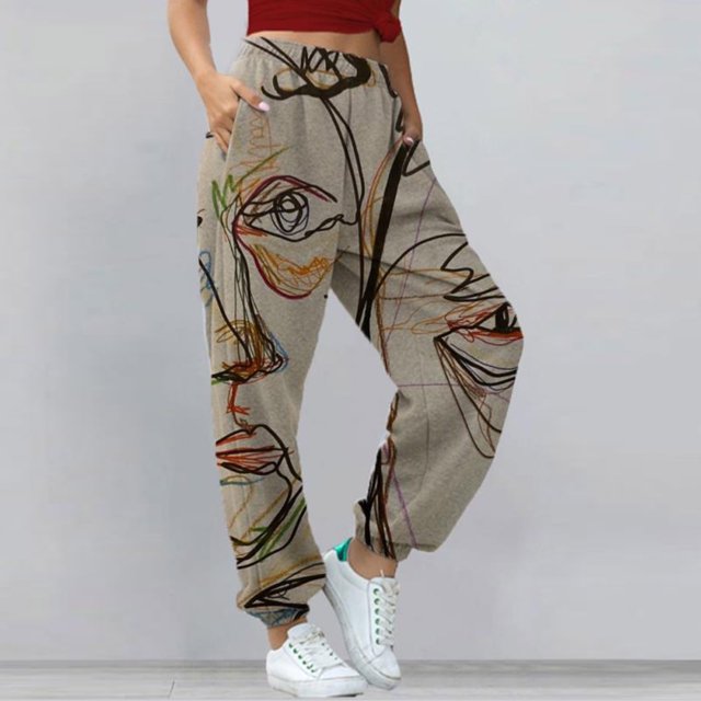 Pantalon Grand de Sport d'Été pour Femmes Mode Imprimé Décontracté Ample Long
