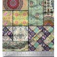 thumbnail image 1 of Soimoi Japan Crepe Satin Fabric Ogee & Mandala Patchwork Fabric Prints by Yard 42 Inch Wide, 1 of 3
