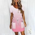 thumbnail image 2 of Birdeem Robes pour Femmes Mode Féminine Couleur Unie Manches Courtes Col en V Mi-Mollet Robe, 2 of 12
