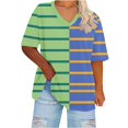 thumbnail image 1 of Plebaso Womens Plus Size V Neck T Shirts Short Sleeve Color Block Tee Summer Casual Loose Tops for Women, 1 of 4