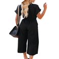 thumbnail image 3 of Women‘s Wide Leg Jumpsuits Buttons Front V Neck Rompers Summer Loose Fit Playsuit with Belt Pockets, 3 of 6