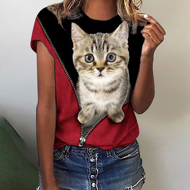 SMihono Hauts pour Femmes Été Décontracté T-Shirts Col Rond Imprimé Animal Manches Courtes Blouse Grande Taille